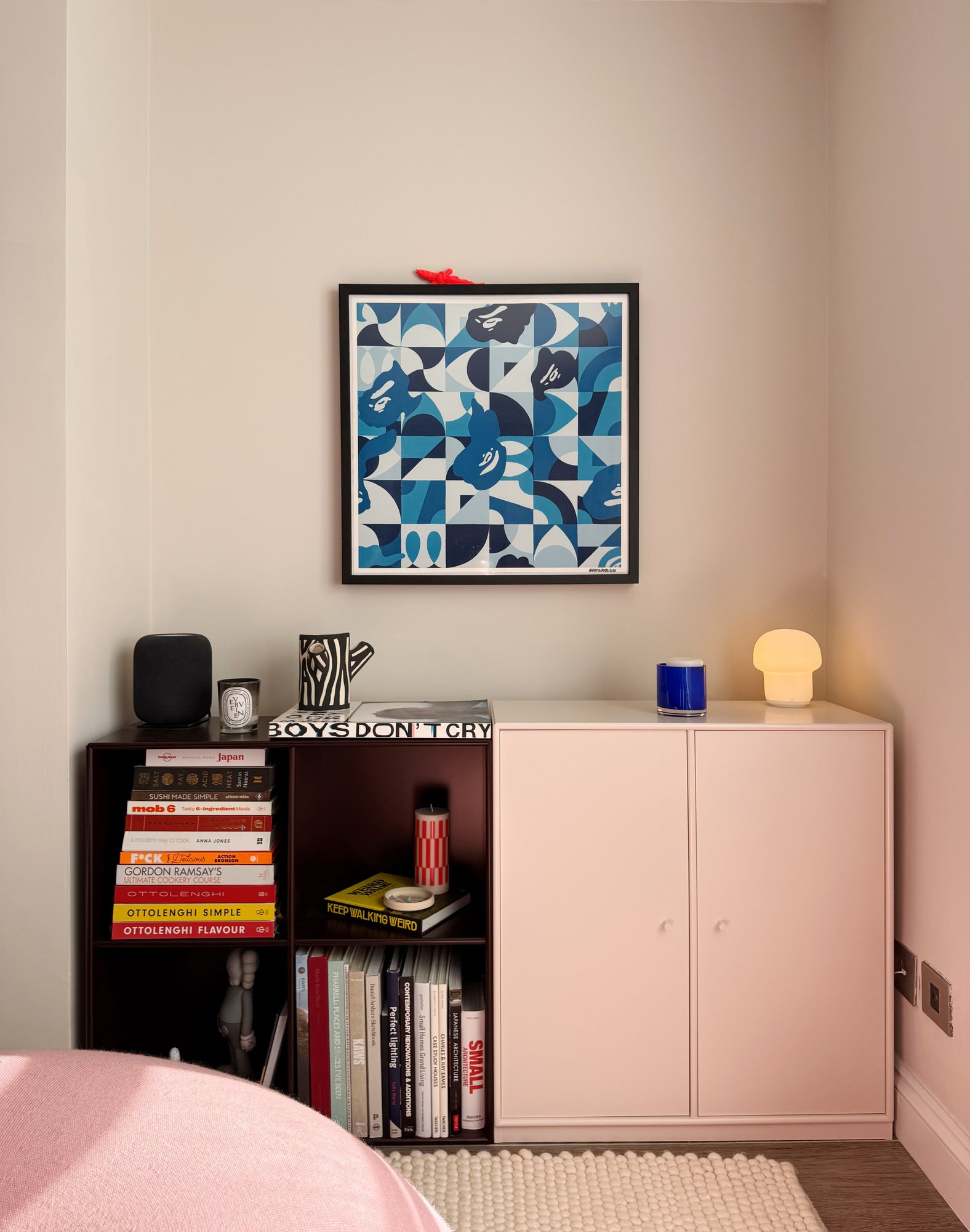 NoHi, the sideboard under the blue artwork