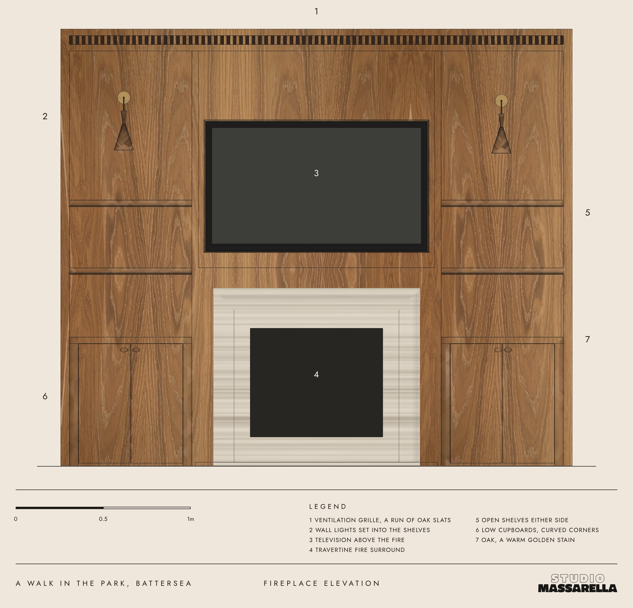 A Walk in the Park, fireplace elevation