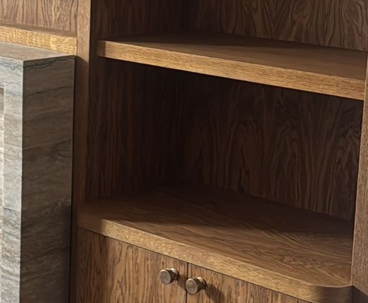 A Walk in the Park, the fireplace media unit, close up