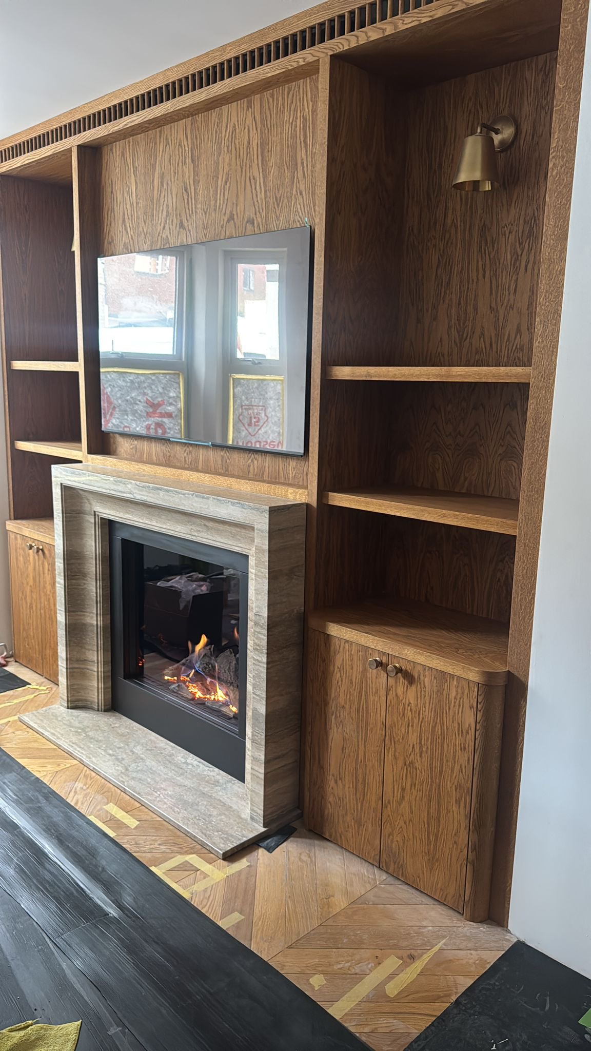 A Walk in the Park, The fireplace unit fitted, with the floor still protected